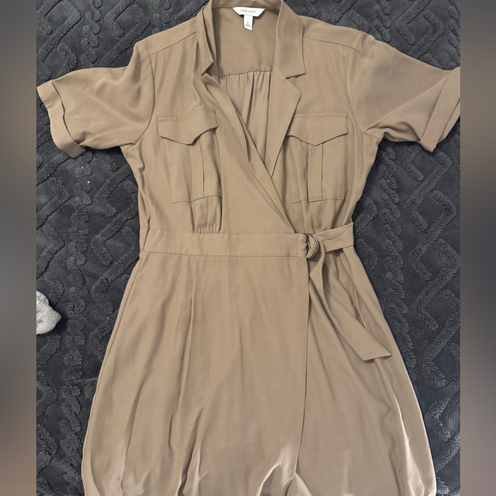 Nine West Tan Short Sleeve Wrap Dress
